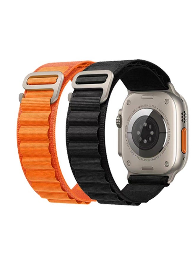 2Pack for Apple Watch Alpine Loop Band 49mm/45mm/44mm/42mm Nylon Woven Sport Strap Compatible with iWatch Series 8/Ultra/7/SE/6/5/4/3/2/3 Black/Orange - Image 1