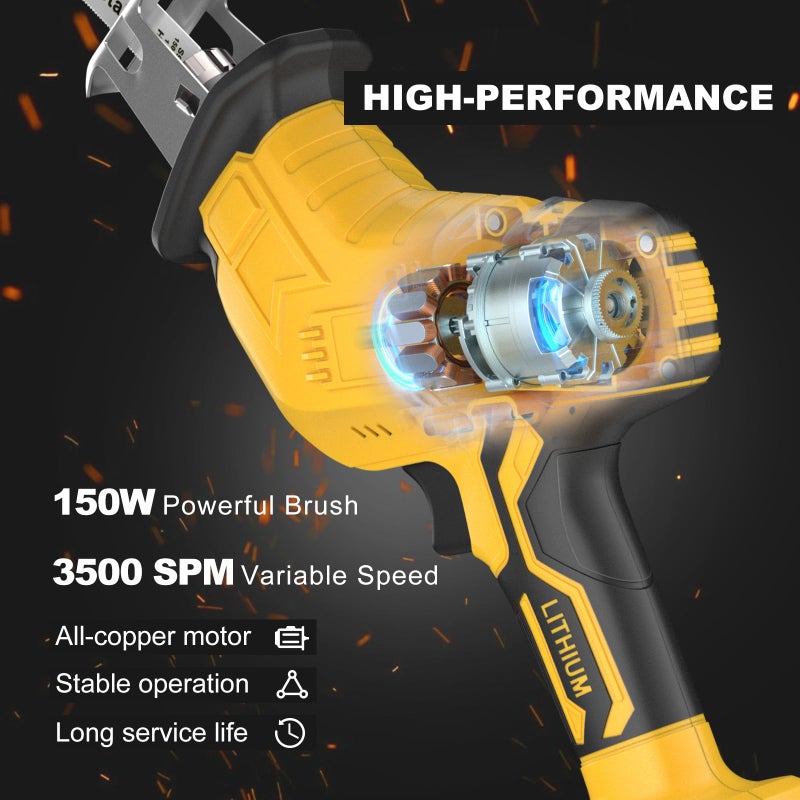 Samvinor Cordless Reciprocating Saw for Dewalt 20V Battery, 150W Power Brush Reciprocating Saws, 0-3500 SPM Variable Speed, 4 Saw Blades Kit Cutting Tool for Wood Metal PVC (Battery Not Included) - Image 3