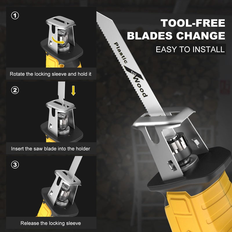 Samvinor Cordless Reciprocating Saw for Dewalt 20V Battery, 150W Power Brush Reciprocating Saws, 0-3500 SPM Variable Speed, 4 Saw Blades Kit Cutting Tool for Wood Metal PVC (Battery Not Included) - Image 4