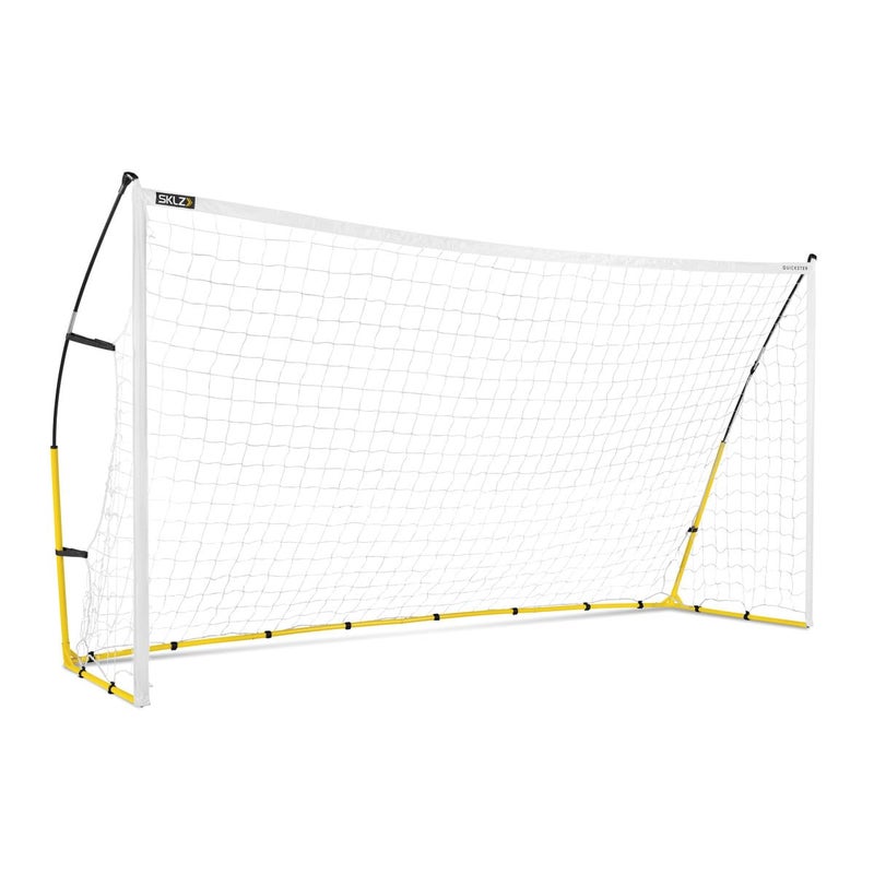 SKLZ Quickster Soccer Goal 12' x 6' - Portable Goal for Backyard & Field - Durable Tension-Tite Frame & Heavy Gauge 2-Ply Net - Adjustable Click-Lock Poles, Metal Stakes - Carrying Case with Handle
