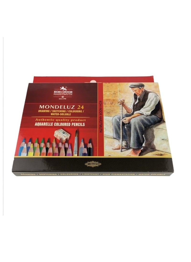 Koh-I-Noor Mondeluz Watercolor Pencils + Brush 24 pcs - No:3711