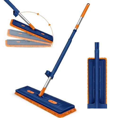 Proliva Flat Mop for Floor Cleaning Magic Slider Squeeze MopMicrofiber Hands Free Squeeze Mob 360 Bucket Less Pocha Wet and Dry Use Microfiber Refill Mop(Navy) - Image 1