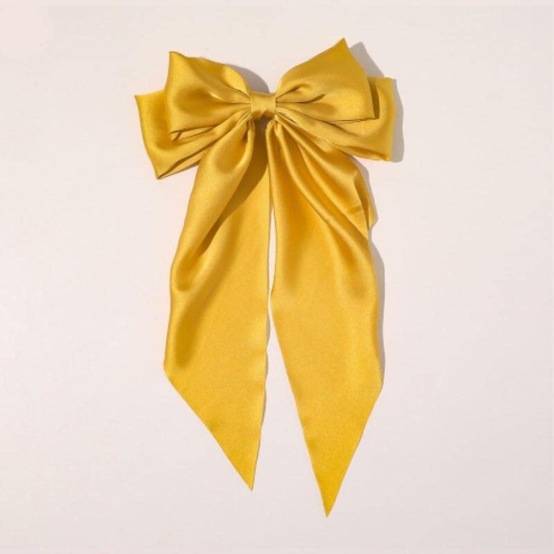 Ash  Roh Ash & Roh® Big Satin Layered Hair Bows for Women Girls 8 Inch Barrette Hair Clip Long Black Ribbon Bows French Style Hair Accessories (Yellow) - Image 1