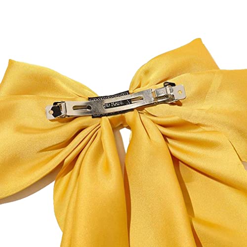 Ash  Roh Ash & Roh® Big Satin Layered Hair Bows for Women Girls 8 Inch Barrette Hair Clip Long Black Ribbon Bows French Style Hair Accessories (Yellow) - Image 5