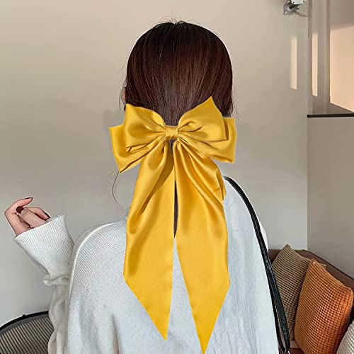 Ash  Roh Ash & Roh® Big Satin Layered Hair Bows for Women Girls 8 Inch Barrette Hair Clip Long Black Ribbon Bows French Style Hair Accessories (Yellow) - Image 3