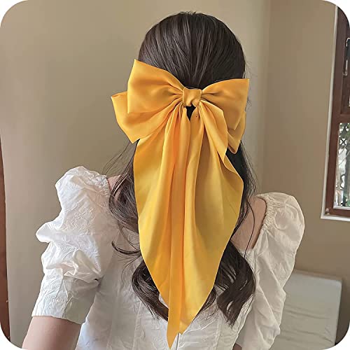 Ash  Roh Ash & Roh® Big Satin Layered Hair Bows for Women Girls 8 Inch Barrette Hair Clip Long Black Ribbon Bows French Style Hair Accessories (Yellow) - Image 2