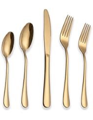 Berglander Flatware Set 20 Piece, Stainless Steel With Titanium Gold Plated, Golden Color Flatware Set, Silverware, - Image 1