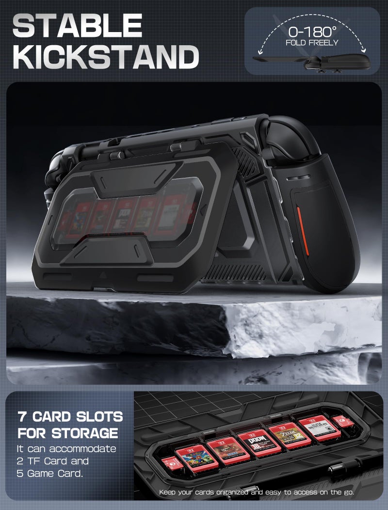 Mumba Dockable for Nintendo Switch 2 Case with Flip Stand, [Titan] Ergonomic Switch 2 Grip Protective Cover Holds 5 Game Cards & 2 TF Cards TPU Accessories and Quick-Release Joy-Con Design(Black) - Image 4