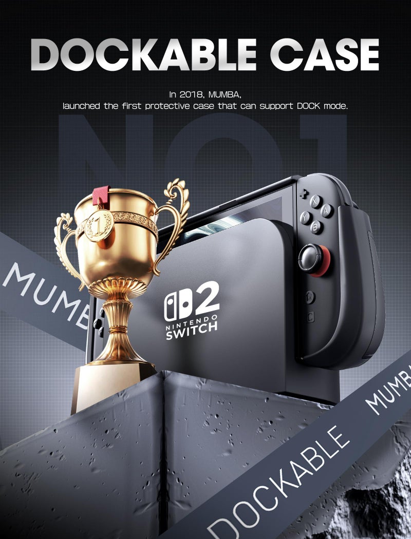 Mumba Dockable for Nintendo Switch 2 Case with Flip Stand, [Titan] Ergonomic Switch 2 Grip Protective Cover Holds 5 Game Cards & 2 TF Cards TPU Accessories and Quick-Release Joy-Con Design(Black) - Image 3