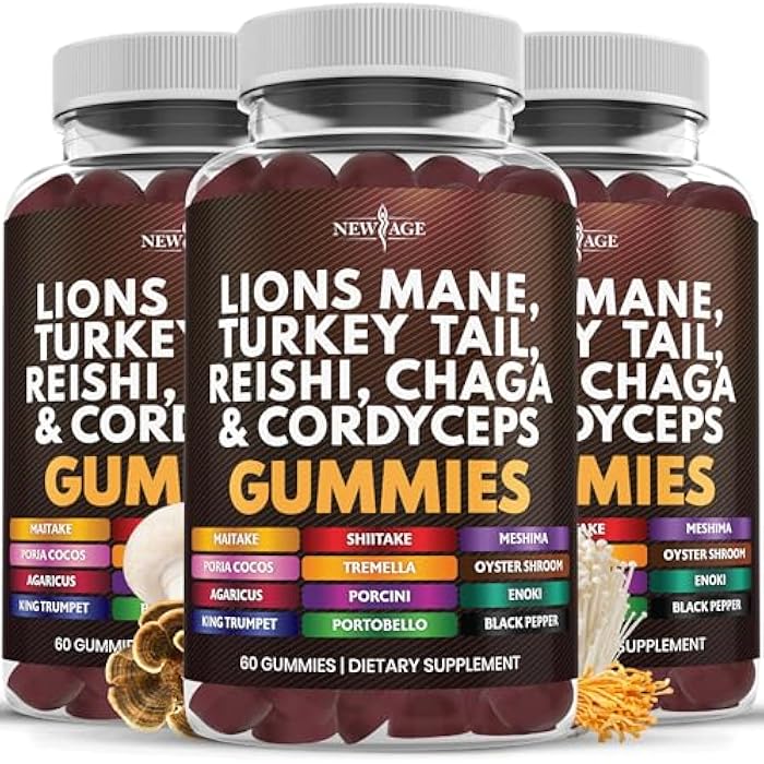 NEW AGE Mushroom Lion's Mane Supplement Gummies - Comprehensive Mushroom Supplement with Reishi, Cordyceps - 180 Count - Image 1