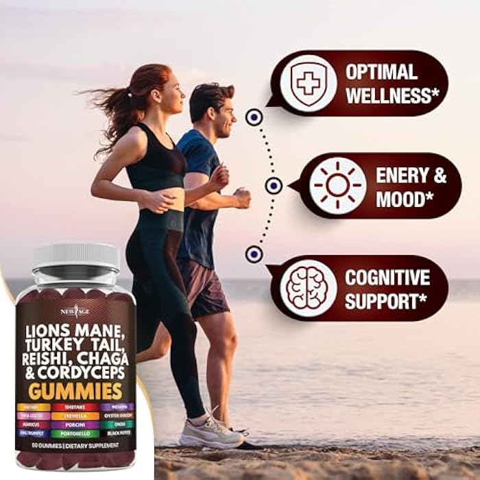 NEW AGE Mushroom Lion's Mane Supplement Gummies - Comprehensive Mushroom Supplement with Reishi, Cordyceps - 180 Count - Image 3