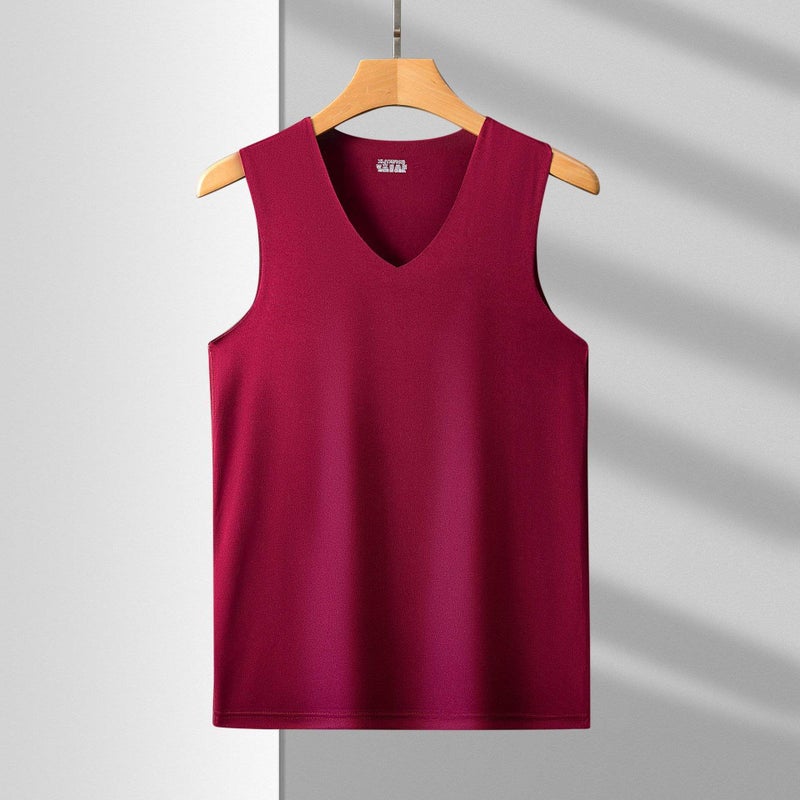 Mens Seamless Vest Sleeveless V-Neck Free-Cut Ice Silk Tight-Fit Sports Hurdle Super Elastic Summer Slim Lake Blue.-V-neck  - Image 2