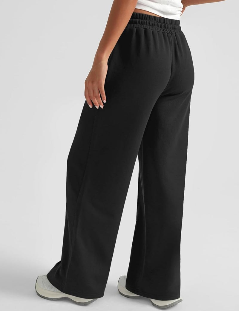 FSVABY Womens Baggy Wide Leg Athletic Track Sweatpants High Waisted Drawstring Workout Joggers with Pockets (Black, Medium) - Image 3