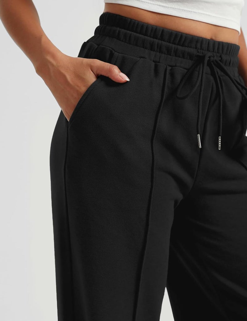 FSVABY Womens Baggy Wide Leg Athletic Track Sweatpants High Waisted Drawstring Workout Joggers with Pockets (Black, Medium) - Image 4