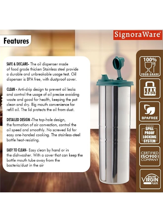SignoraWare 1.1 Litres Easy Flow Stainless Steel Oil Dispenser Bottle with Lid and Cap | Air-Tight - Image 5