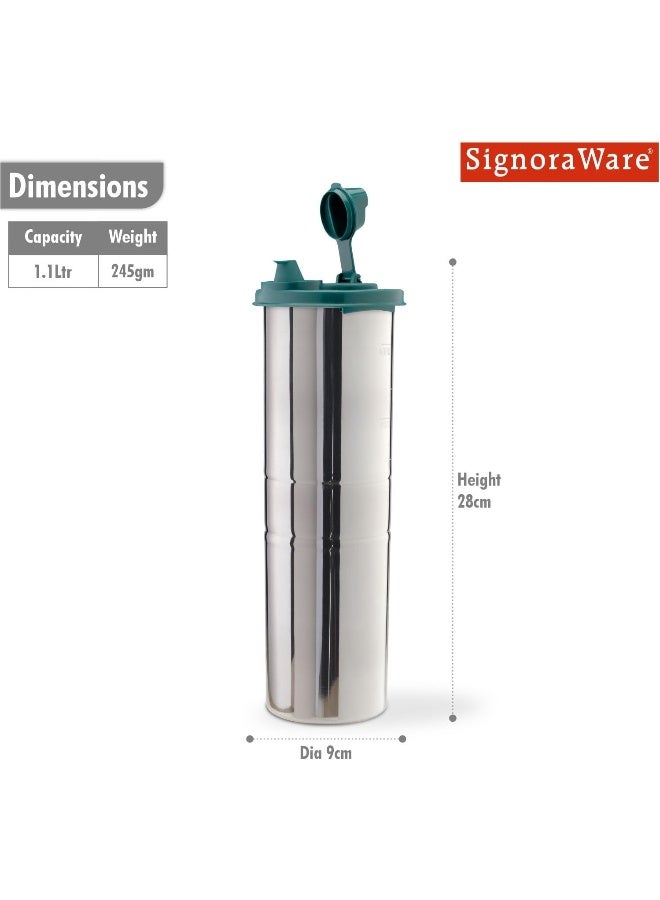 SignoraWare 1.1 Litres Easy Flow Stainless Steel Oil Dispenser Bottle with Lid and Cap | Air-Tight - Image 2