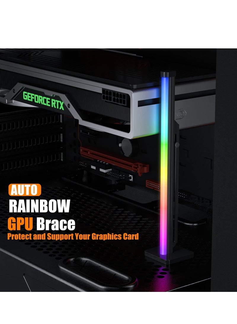 GPU Support Bracket, Adjustable Graphics Card GPU Brace Support Video Card Sag Holder/SATA Holster Bracket, Silicone Flexible Dynamic auto Rainbow Light Strip, Side Neon Light - Image 2