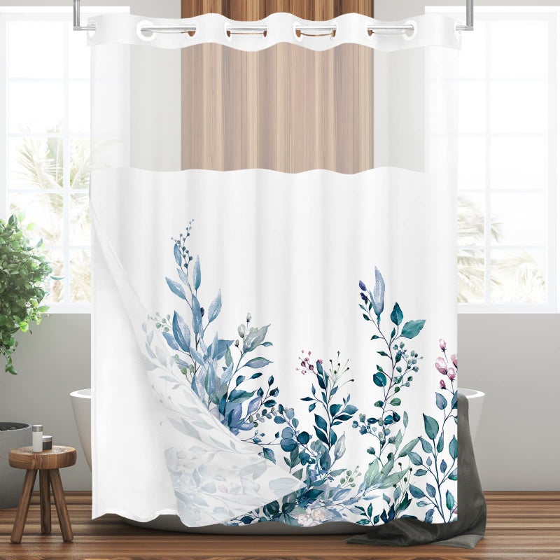 Tititex No Hooks Snap in Liner Blue Eucalyptus Leaves Startain Stain Sets Hotel Luxury Double Place Flace & SEED-SEPRING WINDOW BATHERATION - Image 3