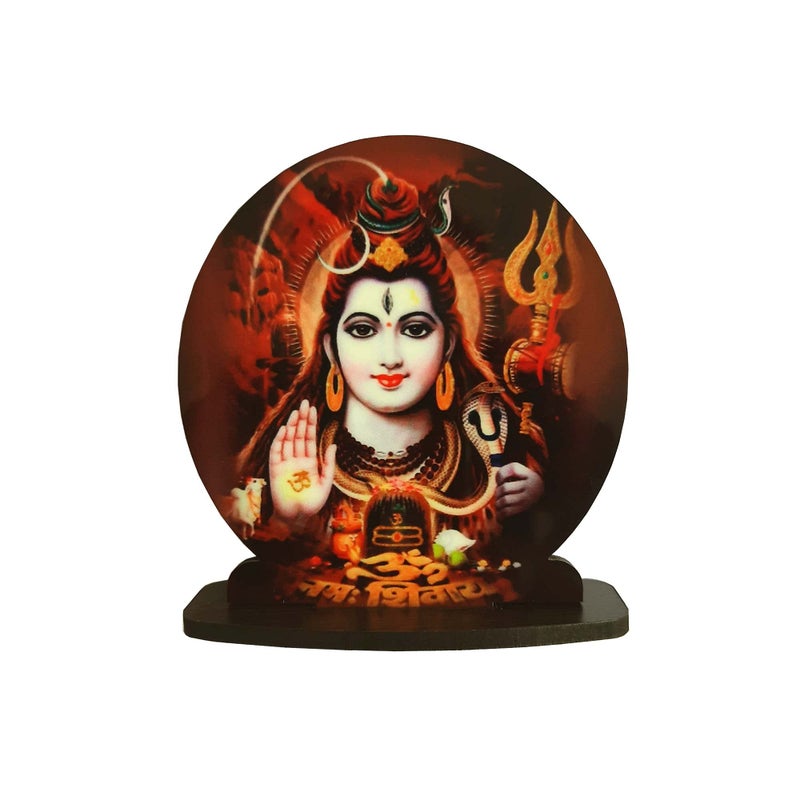 SK CRAFT Wooden Lord Shiv Idol Statue for Car Dashboard/Home/Shop/Office (8x7.5 cm, Multicolour) - Image 4