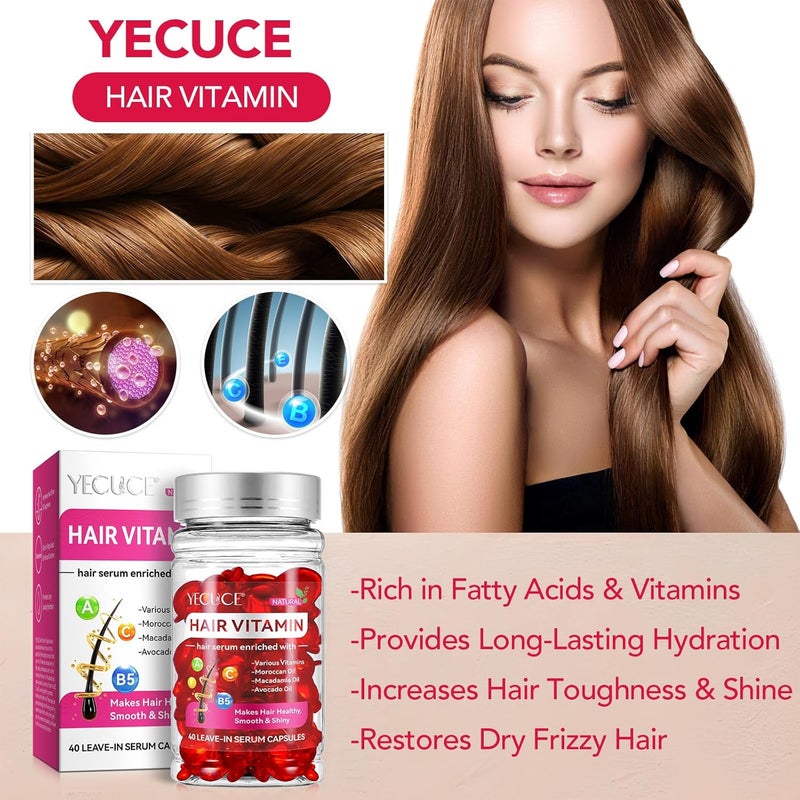 Yecuce Hair Care Oil Capsules, with Argan Avocado Oil, Can Enhance Hair Strength and Shine, Hair Care Capsules are Suitable for Dry and Curly Hair, No Need to Rinse Unisex 40 Capsules. - Image 2