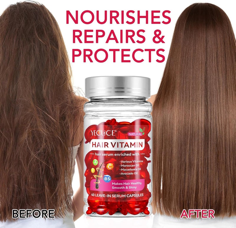 Yecuce Hair Care Oil Capsules, with Argan Avocado Oil, Can Enhance Hair Strength and Shine, Hair Care Capsules are Suitable for Dry and Curly Hair, No Need to Rinse Unisex 40 Capsules. - Image 4