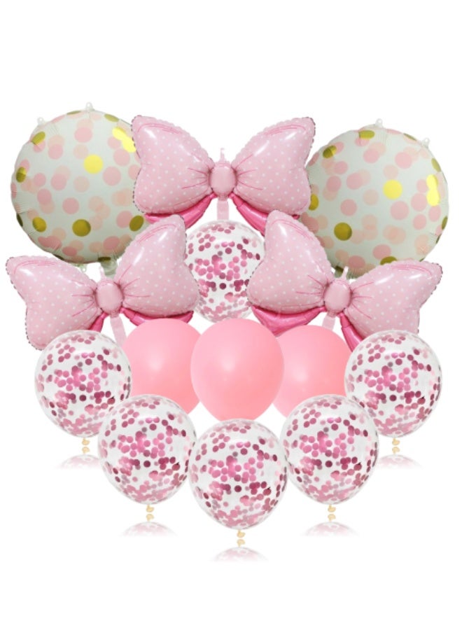 Pink Bow Foil Balloons, Round Foil Balloons & Pink Confetti Balloons – Elegant Set for Wedding, Bridal Shower, Gender Reveal & Party Decorations