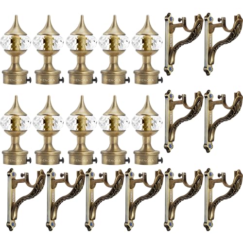 Penora Brass Antique Finish Curtain Brackets, Aluminium Curtain Holders for Wall Finials with Fitting Accessories, Curtain Rod Holder with Support for Doors & Windows, 1 Inch Parda Rod Holder - Image 1