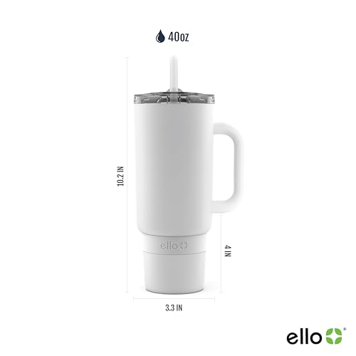 Ello Port 40oz Tumbler with Carry Loop & Integrated Handle, Vacuum Insulated Stainless Steel Reusable Water Bottle, Travel Mug with Leak Proof Lid & Straw, Perfect for Iced Coffee & Tea, White - Image 2