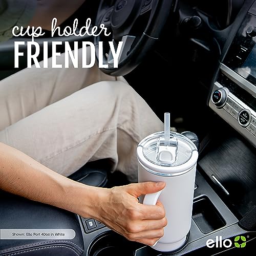 Ello Port 40oz Tumbler with Carry Loop & Integrated Handle, Vacuum Insulated Stainless Steel Reusable Water Bottle, Travel Mug with Leak Proof Lid & Straw, Perfect for Iced Coffee & Tea, White - Image 4