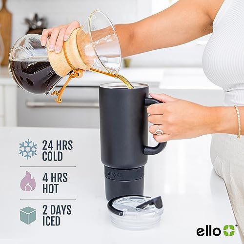 Ello Port 40oz Tumbler with Carry Loop & Integrated Handle, Vacuum Insulated Stainless Steel Reusable Water Bottle, Travel Mug with Leak Proof Lid & Straw, Perfect for Iced Coffee & Tea, White - Image 5