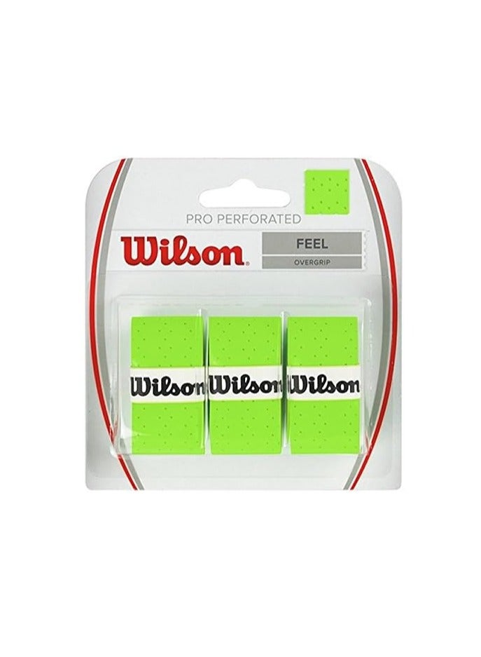 WILSON Pro Overgrip Perforated 3 Pack - Tennis - Badminton - Squash (Green)