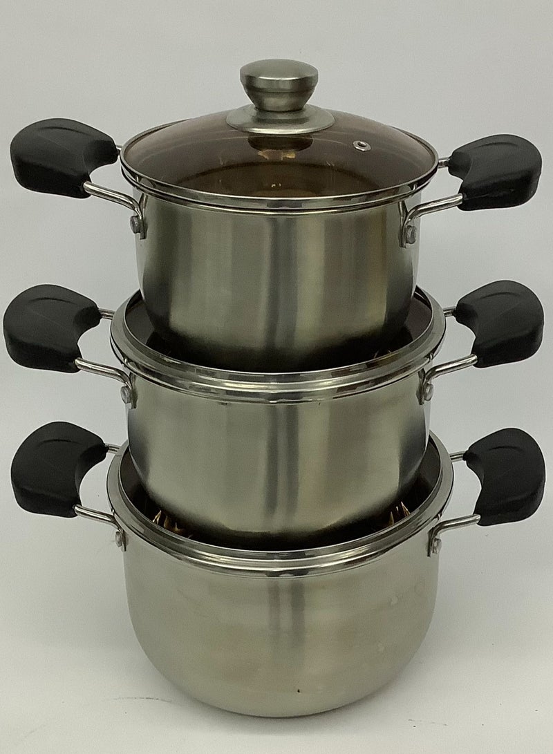 Stainless Steel Cooking Pot with Glass Cover/Lid - 3 Pieces (16/18/20 cm)  - Image 1