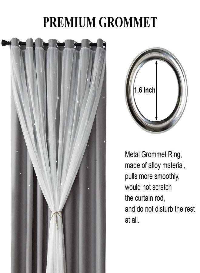 Loyala Star Curtains Double Layer Curtains Blackout Curtains for Bedroom Kids Curtains Cute Curtains, Curtains 63 Inches Long 2 Panels Set, Grey Curtains, 42 X 63 Inches - Image 5