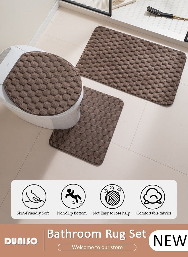 DUNISO 3 Piece Bathroom Rug Set Includes Bath Rug, Contour Mat and Toilet Lid Cover, Super Soft Water Absorbent & Non-Slip Bath Mats for Bathroom Floor, Tub and Shower Room, Machine Washable  - Image 1