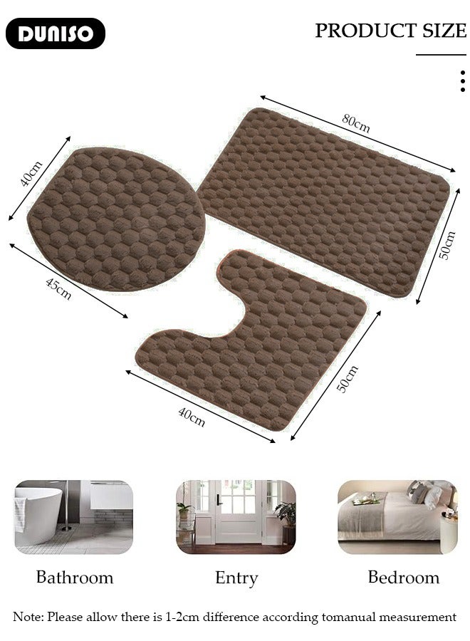 DUNISO 3 Piece Bathroom Rug Set Includes Bath Rug, Contour Mat and Toilet Lid Cover, Super Soft Water Absorbent & Non-Slip Bath Mats for Bathroom Floor, Tub and Shower Room, Machine Washable  - Image 4