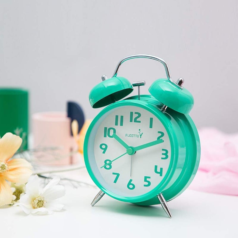 FLOITTUY {Loud Alarm for Deep Sleepers) 4'' Twin Bell Alarm Clock with Backlight for Bedroom and Home Decoration (Mint Green) - Image 1