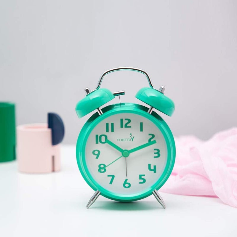 FLOITTUY {Loud Alarm for Deep Sleepers) 4'' Twin Bell Alarm Clock with Backlight for Bedroom and Home Decoration (Mint Green) - Image 2