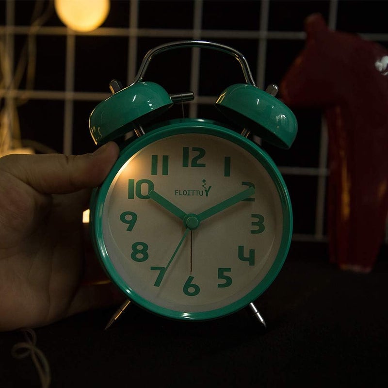 FLOITTUY {Loud Alarm for Deep Sleepers) 4'' Twin Bell Alarm Clock with Backlight for Bedroom and Home Decoration (Mint Green) - Image 3