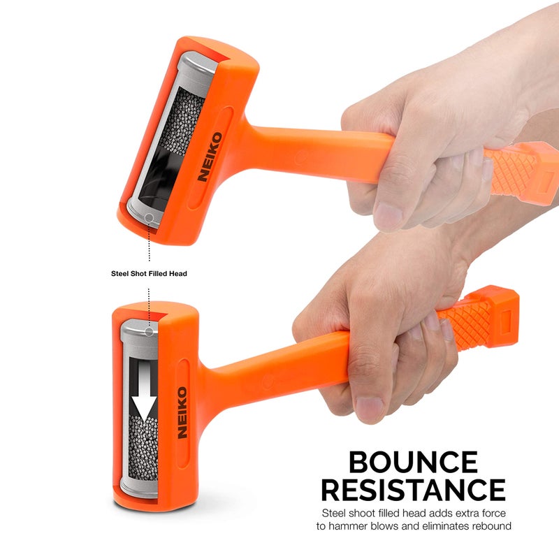 NEIKO 02847A 2 LB Dead Blow Hammer, Neon Orange | Unibody Molded | Checkered Grip | Spark and Rebound Resistant - Image 2