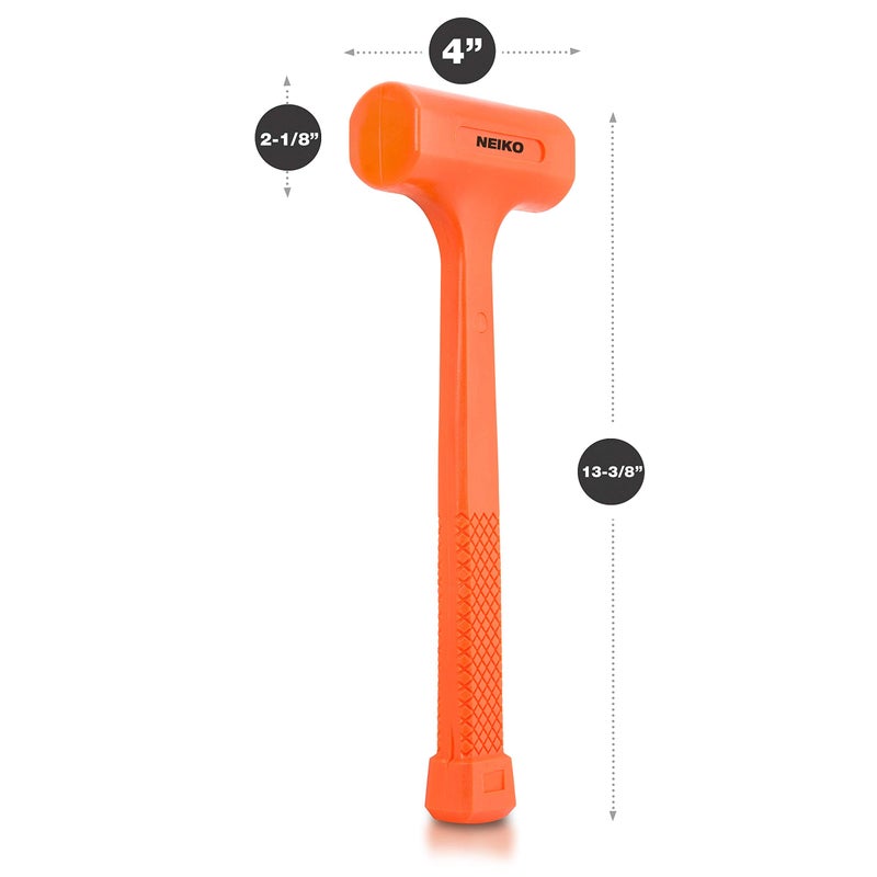 NEIKO 02847A 2 LB Dead Blow Hammer, Neon Orange | Unibody Molded | Checkered Grip | Spark and Rebound Resistant - Image 3