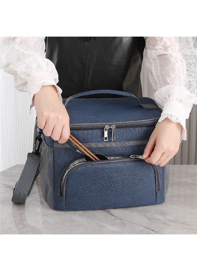 yongsheng Insulated Thermal Lunch Bag Blue/Grey，Insulated Lunch Bag for Women Men, Large Reusable Lunch Box for Work Office Picnic Hiking Beach - Leakproof High Capacity Foldable Adults Cooler Tote Bag with Adjustable Shoulder Strap, Blue  - Image 1