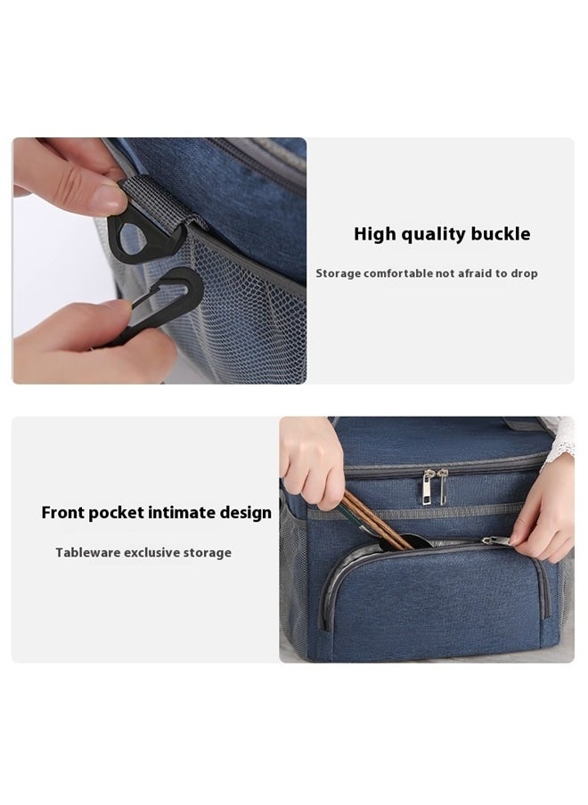 yongsheng Insulated Thermal Lunch Bag Blue/Grey，Insulated Lunch Bag for Women Men, Large Reusable Lunch Box for Work Office Picnic Hiking Beach - Leakproof High Capacity Foldable Adults Cooler Tote Bag with Adjustable Shoulder Strap, Blue  - Image 5