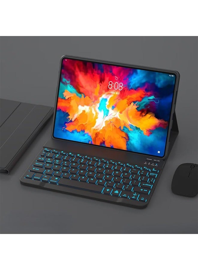 Keyboard Case Compatible with Lenovo Tab P12 12.7'' 2023,7 Color Backlit Keyboard with Mouse,PU Stand Cover for Tab P12 12.7 Inch Tablet - Image 1