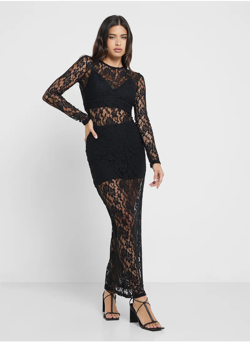 جينجر Lace Sheer Bodycon Dress