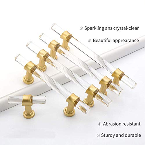 Peaha 10 Pack 3-1/2 Inch Acrylic Cabinet Pulls Gold Drawer Handles Brushed Brass Hardware Zinc Alloy for Dresser Cupboard Kitchen - Image 5