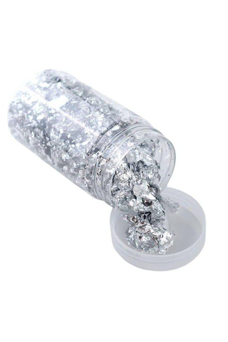 الواحة-TH رقائق ورق فضية معدنية مطلية بالذهب 10 جرام - زجاجة فضية مقلدة 10 جرام - إطارات صور مطلية بالذهب، لوحات، أثاث، تزيين راتنج إيبوكسي، مسامير، مجوهرات، فنون يدوية، سلايم - Image 1