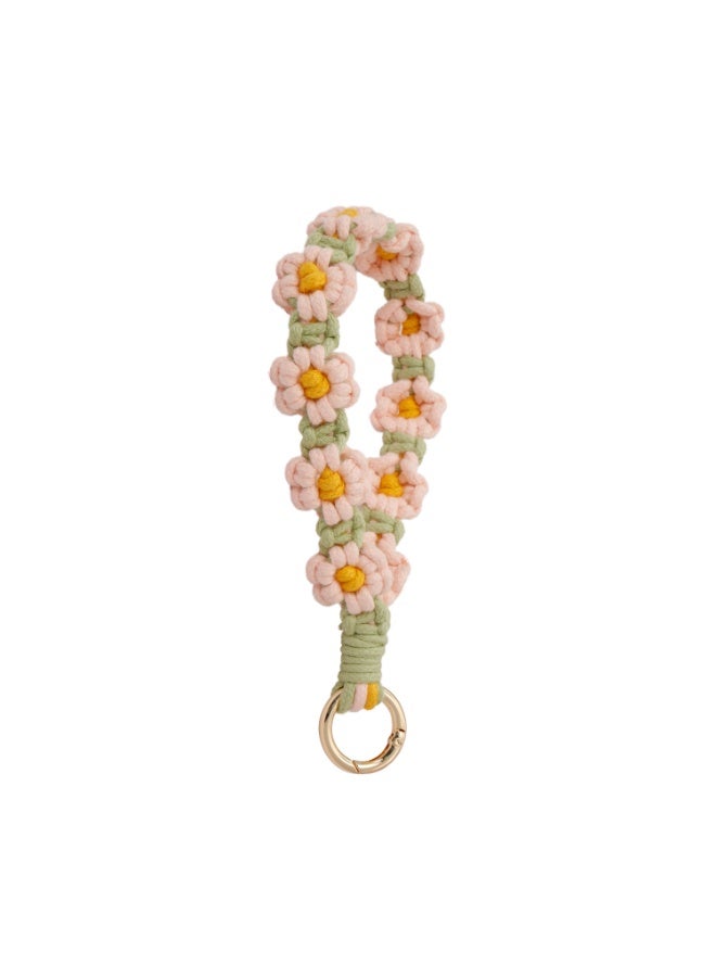 NIBEMINENT Beaded Phone Lanyard, Anti Lost Removable Wrist Strap, Hand Weaving Daisy Bracelet Pendant, Phone Keychain Lanyard,K68590/Pink 