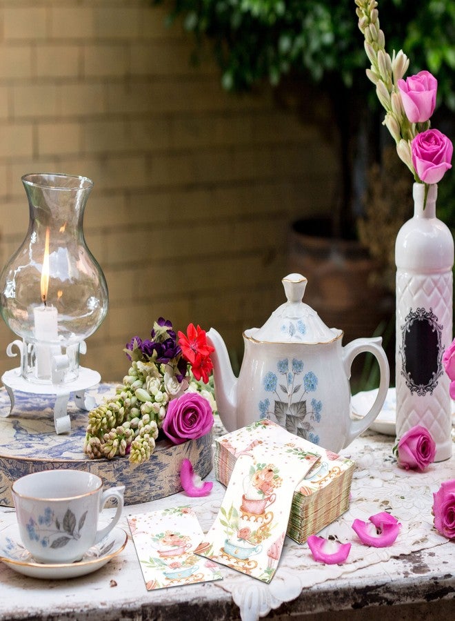 Gift Boutique هدايا بوتيك 100 مناديل ضيوف على شكل أكواب شاي ورقية قابلة للاستخدام لمرة واحدة، مجموعة من أكواب الشاي، مناديل يد للعشاء لحفلة الربيع، حمام، حفل استقبال مولود، منشفة زخرفية - Image 4
