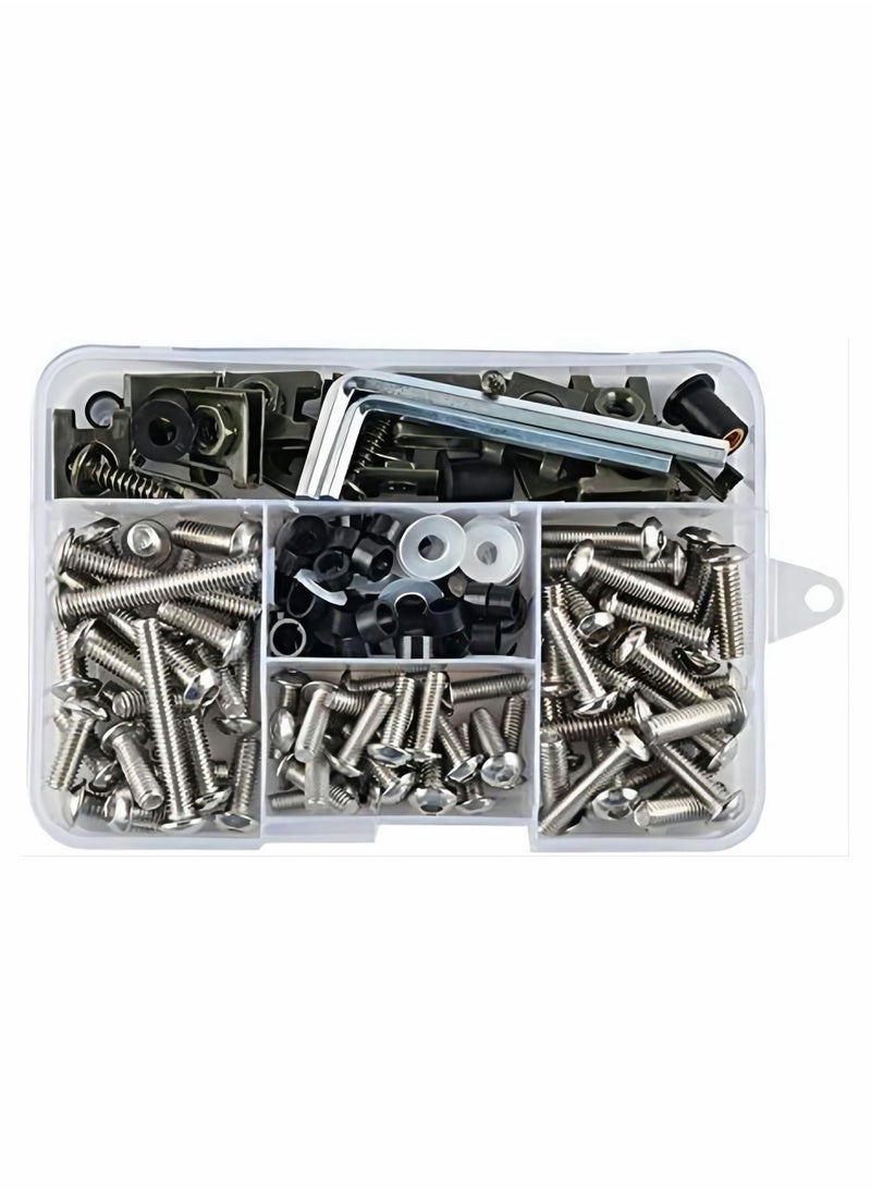 Generic - Motorcycle Fairing Bolt Kit Screws 177pcs Black Fasteners Bolts Mounting Washers Nuts Screws For Most Of Motorcycles bolt Clip Nut For Motorcycle Windscreen M5 M6 Bodywork Screws, with Storage Box - Image 1