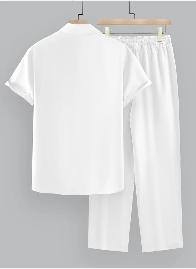 ستايلي Solid Spread Collar Short Sleeve Shirt and Trousers Co-Ords